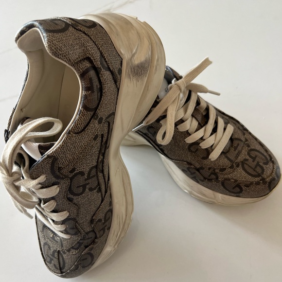 Gucci Beige and Cream Monogram Sneakers - Picture 1 of 9